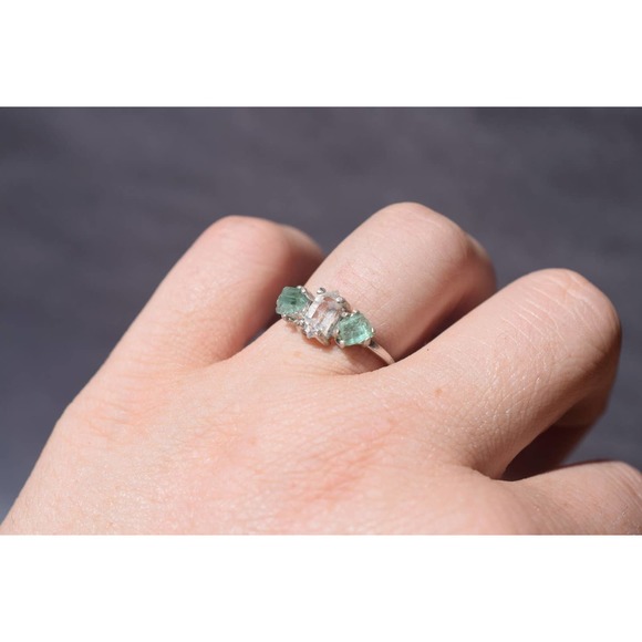 COPY - Green Tourmaline and Herkimer Diamond Engagement Ring size 3 4 5 … - Picture 3 of 8